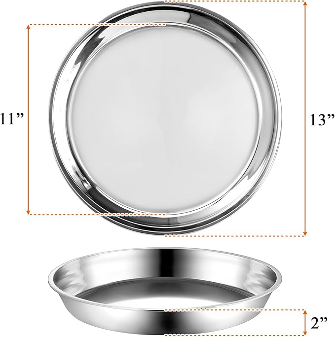Elsjoy 4 Pack 13 Inch Stainless Steel Deep Pizza Pan, Large Round Pizza Baking Pan, Heavy-Duty Pizza Dish for Oven, Dishwasher Safe