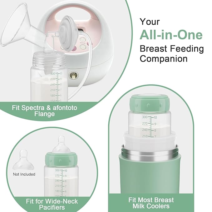 Natural Baby Bottles, BPA Free Breastmilk Storage Bottle for Momcozy Breast Milk Cooler & Fridge, Wide-Neck Breastfeeding Bottles Compatible with Spectra Pump Flanges, 10oz, 4 Pack