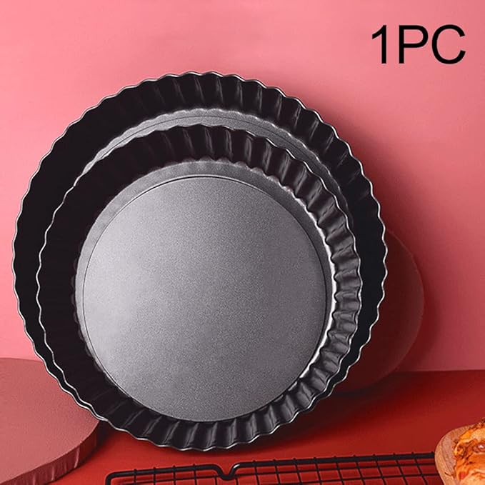 CALIDAKA Tart Pan Non-Stick Carbon Steel Quiche Pan Removable Bottom Pie Pans for baking Quiche Baking Dish(SIZE:8inch)