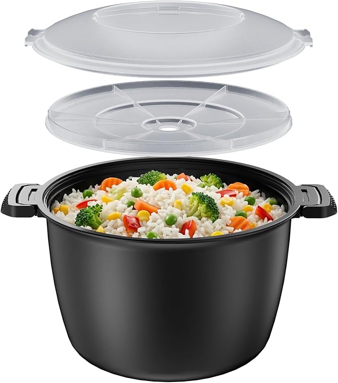 Microwave Rice Steamer Cooker, 3 Quart Microwave Vegetable Steamer, Microwave Steamers for rice, veggie, grains, and other starchy foods, BPA Free, Dishwasher Safe