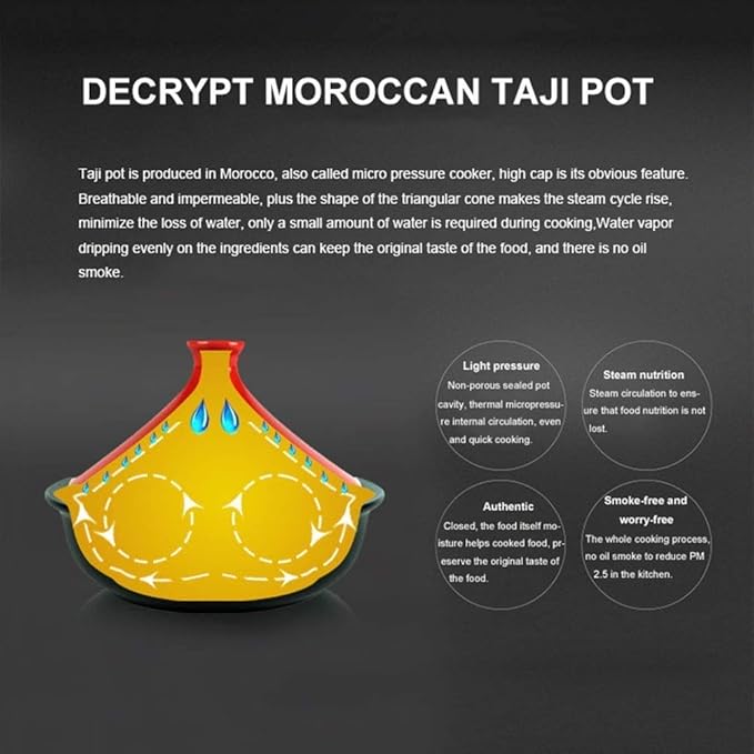 Moroccan Tagine Cooking Pot Cast Iron Enamel Stew Casserole Slow Cooker With Anti-Scalding Handles(Color:Red)