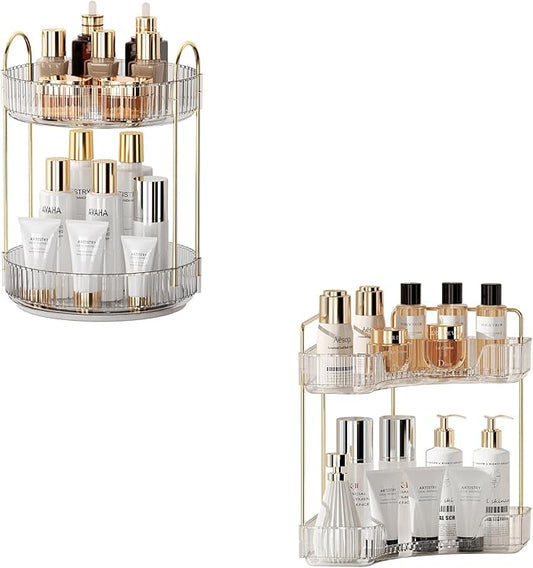 YCIA&DONE Rotating Makeup Organizer and Corner Bathroom Organizer Countertop Clear