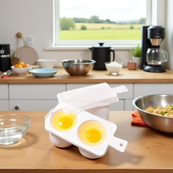 White 2 Slots Microwave Oven Egg Steamer Poacher Cooker, Egg Cooker Poacher with 2 Cavity Egg Boiler Boil Steamer Kitchen Tool,Rectangular,Poach Eggs, Boil Cook Steam Eggs Poachers Specialty Cookware
