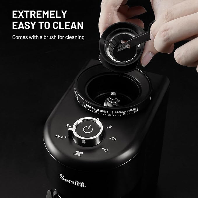Secura Brands Conical Burr Coffee Grinder Electric Espresso Coffee Grinder with 35 Ajustable Precise Grind Settings for 2-12 Cup 8.8 Ounce Coffee Bean Storage