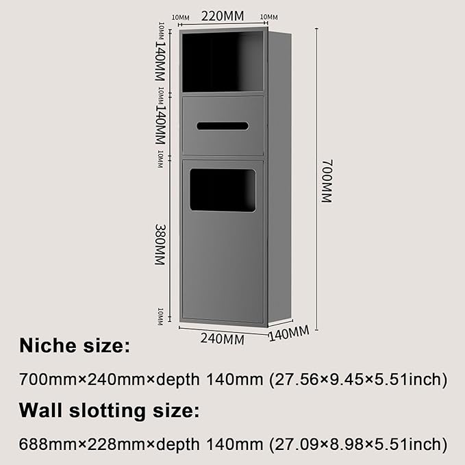 Hidden Trash Can Cabinet, Stainless Steel Recessed Bathroom Shower Niche, Waterproof Wall Niche Toilet Tissue Holder, Built-in Trash Can Alcove Toiletries Storage Rack