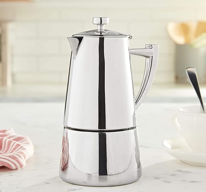 Cuisinox Roma Stovetop Espresso Maker COF-6R, Stainless Steel Coffee Percolator Stovetop, Heat-Resistant & Non-Reactive, 6-Cup Italian Espresso Maker Easy to Clean, Durable Stove Top Percolator