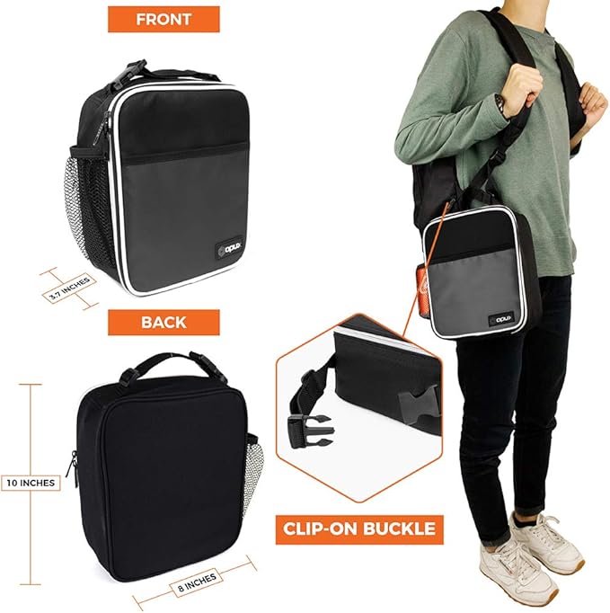 opux Premium Insulated Lunch Box, Soft School Lunch Bag for Kids Boys Girls, Leakproof Small Lunch Pail Men Women Work, Reusable Compact Cooler Tote Lunchbox for Office Adult, Grey