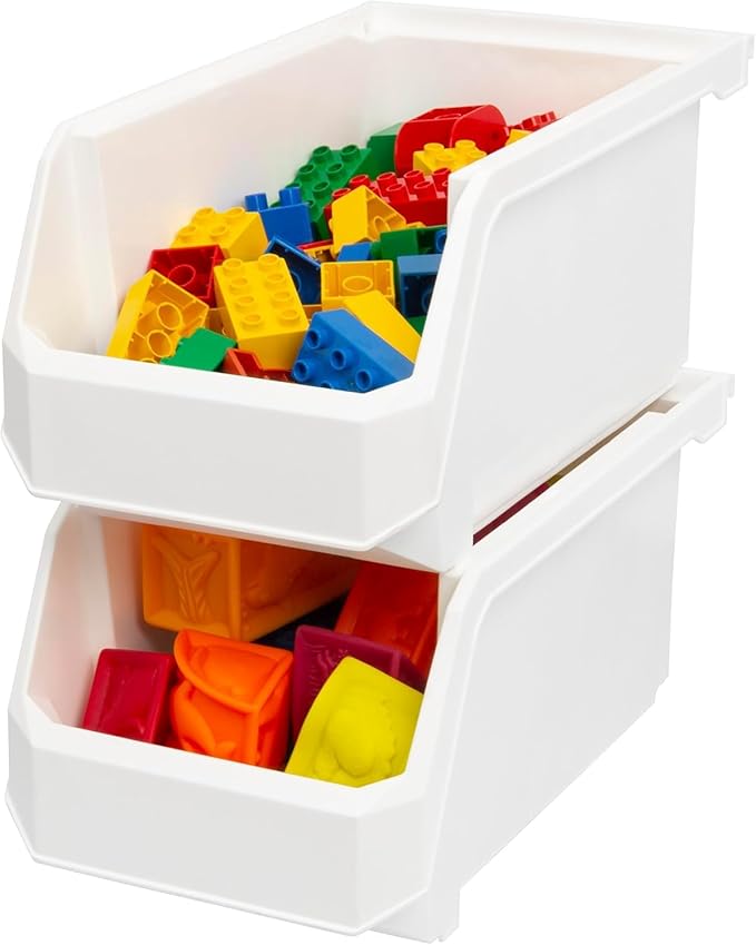Large Plastic Containers for Organizing and Storage Bins for Closet, Kitchen, Office, or Pantry Organization, 14.75" x 8" x 7", 6-Pack, White, Large