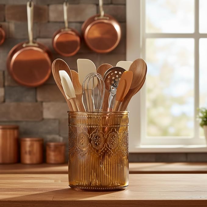 10 Strawberry Street Crosby Glass Utensil Crock, amber