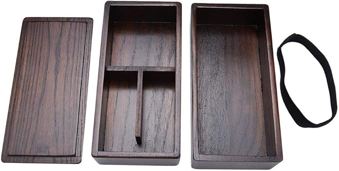 TOPINCN Lunch Box Wooden Healthy Double Layer Rectangle Food Snacks Fruit Container for Office Picnic Sushi