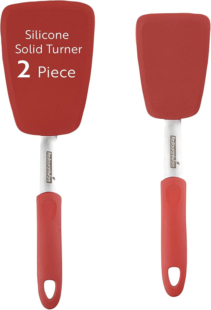 Restaurantware Comfy Grip Silicone Turner 1 Durable Cooking Turner - Stainless Steel Body Rubber Handle With Hole Red Silicone Flipper Spatula Tolerates Up To 446F Dishwashable