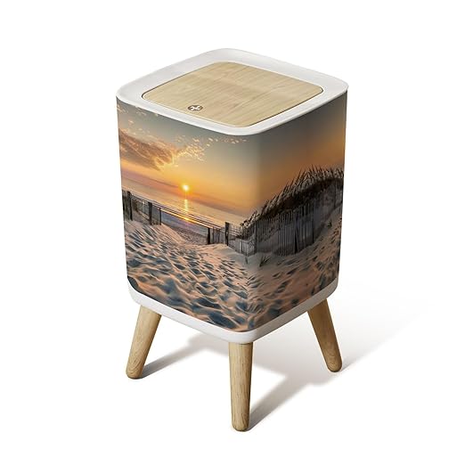 Small Trash Can with Lid Sunrise Beach Wastebasket with Press Cover Dog Proof Garbage Can Waste Bin for Kitchen Bathroom Nursery 2.6 Gallon