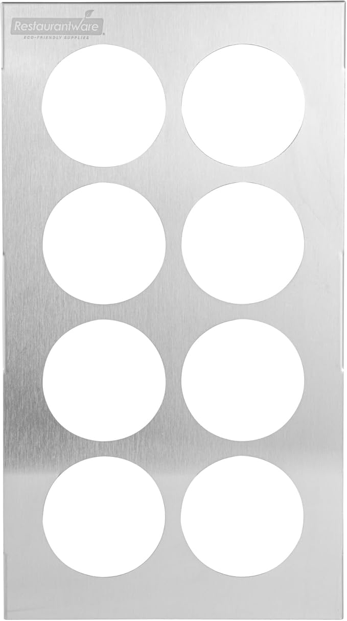 Restaurantware Squeeze Bottle Template Pack of 1 Stainless Steel 8 Hole Holder Top, 2.5" Diameter Fits 1/3 Size Food Pans, Dishwasher Friendly Integrated Lip Design Holder Top for Condiment Bottles