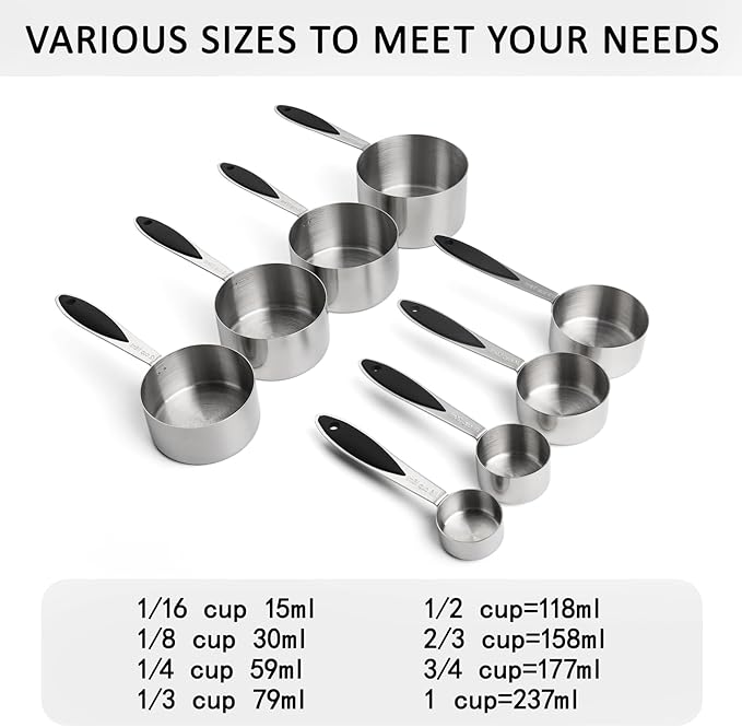 Measuring Cups and Spoons Set of 16 Stainless Steel Measuring Cups and Magnetic Measuring Spoons with 1 Leveler for Dry and Liquid Ingredients (16, Black)