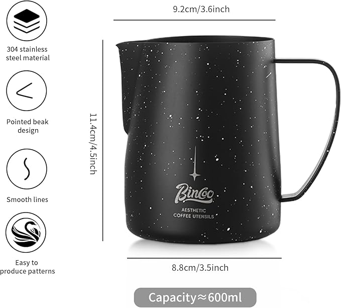 Bincoo Star Milk Frothing Pitcher 21oz/600ml,Espresso Steaming Pitcher,Espresso Machine Accessories,Milk Coffee Cappuccino Latte Art Pen for Home Coffee Bar