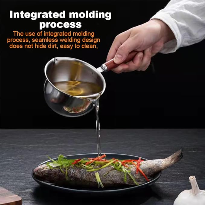 Butter Warmer Pot, Small Cast Iron Basting Pot With Wooden Handle Stainless Steel Multi Purpose Cooking Pot for Milk, Coffee(150ML)