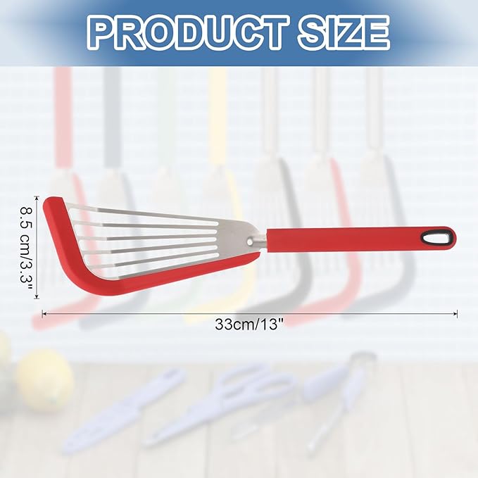 uxcell Silicone Fish Spatulas with Handle Kitchen Cooking Spatula for Egg, Fish, Pancake Red