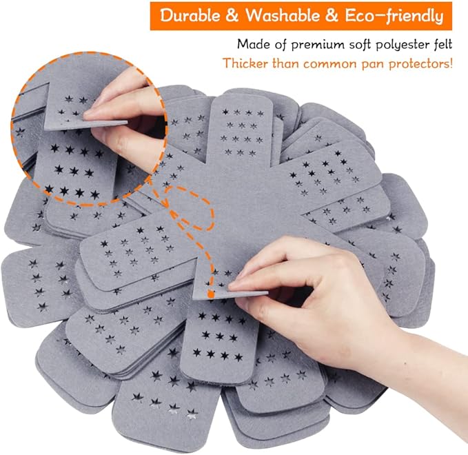 BYKITCHEN Pan and Pot Protectors, Larger & Thicker Pan Protectors with Stars, Set of 6 and 3 Different Sizes, Pot Protectors for Stacking and Protecting Your Cookware