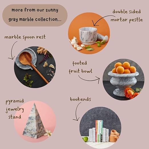 Kitchen Utensils & Gadgets, Seasoning & Spice Tools, Mortar Pestle Set, Grinder for Spices and Herbs, Kitchen Countertop, Small Spaces, Aesthetic, Sturdy, Round, 5" Wide, Gray White Marble Stone