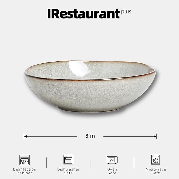 Organic Shape Restaurant Soup/pasta Bowl 8"/30oz, Commerical Grade Catering Stoneware Bowls in Ir-regular Organic Shape, Chip & Scratch Resistant, Glossy Reactive Glaze Grey, Case of 24
