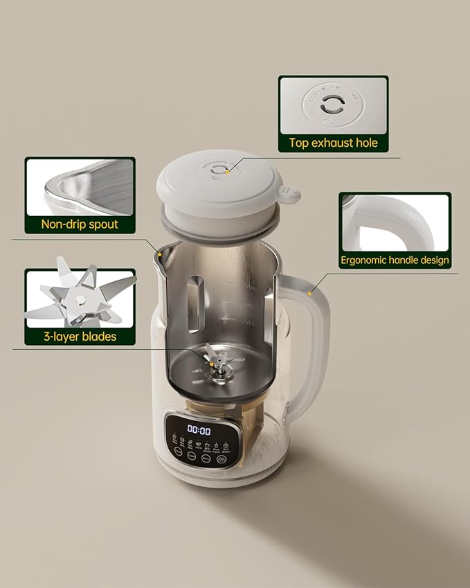KDV 8-in-1 Nut Milk Maker, 32oz Automatic Plant Milk Machine with Delay Start, Soy Almond Oat Milk Stainless Steel Blender