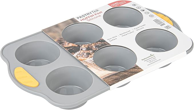 Restaurantware Silicone Baking Molds Pack of 10 Non-Stick Muffin Molds with Handles 6 Compartments, Oven-Friendly Dishwashable Freezer-Friendly Heat-Resistant Gray Silicone Cupcake Muffin Pans