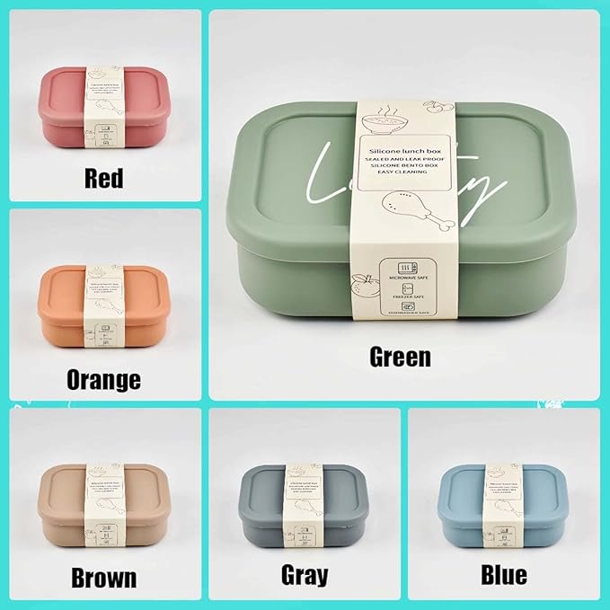 Custom Silicone Bento Box | Personalized Lunch Box with Engraved Name/Logo | Lunch Containers for Work Travel Outdoor with 3 Compartment