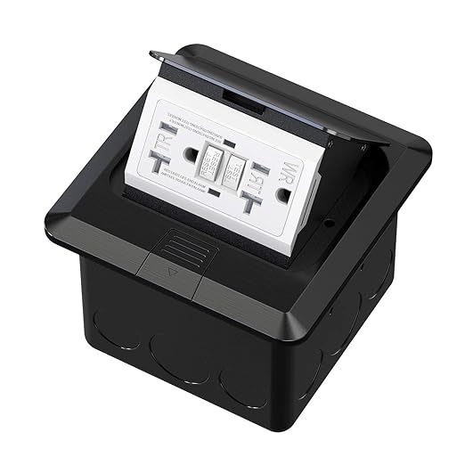 KYHSHJ Pop Up Floor Electrical Outlet with 20 Amp Stainless Steel GFCI Tamper Receptacle Outlet, Corrosive Resistant Hardware，ETL Listed,Black