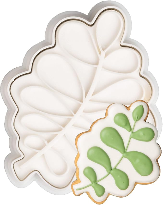 Flycalf Wedding Cookie Cutters Oak Leaf with Plunger Stamps Handle Holiday PLA Cake Shapes Baking Molds Gifts for Kids Party 3.5" Kitchen Cake Supplies