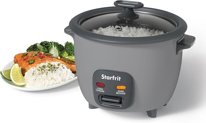 Starfrit 10-Cup Rice Cooker with Ceramic Coating - PFAS-Free - Clear Glass Lid- Grey