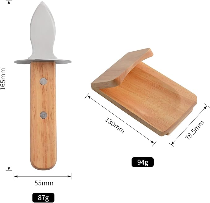 Oyster Knife Shucker Set Oyster Shucking Knife with Wooden holder Oyster Shucking Clamp Seafood Tools (Brown)