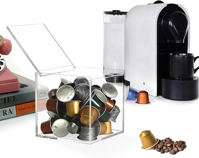 Coffee Capsule Storage Box Coffee Pod Holder Organizers Accessories Anti Dust Durable Clear Acrylic Box for House and Office Use, Pink, 5x5 In