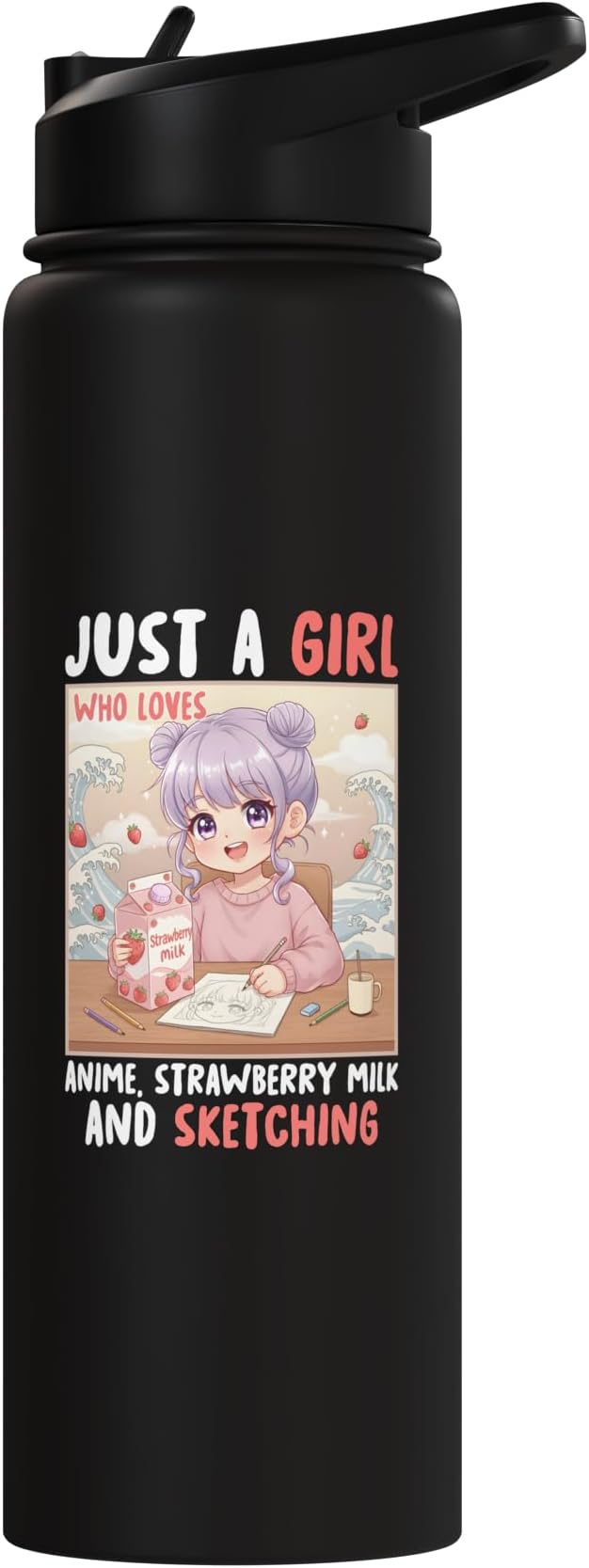 Just a Girl Who Loves Anime Strawberry Milk and Sketching Stainless Steel Insulated Water Bottle