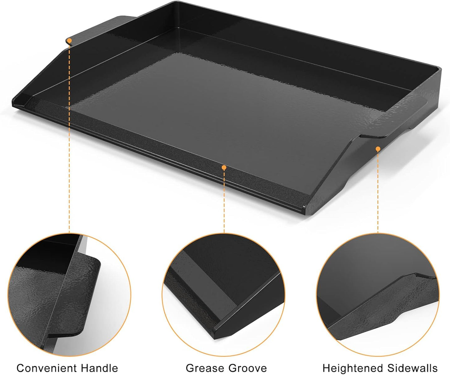 Onlyfire Universal Enamelled Cast Iron Cooking Griddle, Nonstick Coating Griddle Flat Top Grill Plate with extra high sidewalls for All Gas Grills and 4 Burner Range Oven, 23" x 16"