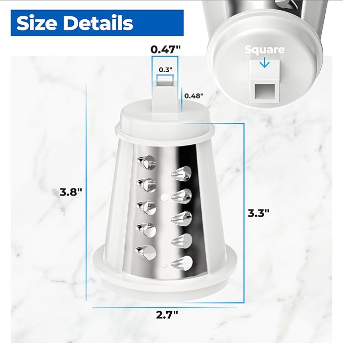 Shred Cone for Presto Regular Salad Shooter Models 02910 02980, Cheese Grater Replacement Parts for Shredding Cheese, Vegetables and Fruits (Square Plug)