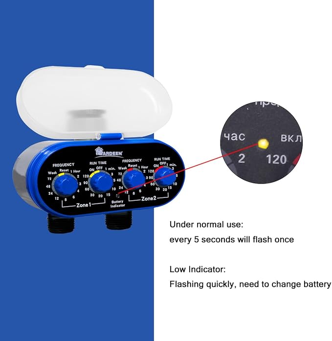 Dual Outlet Water Timer Irrigation Controller System, No Water Pressure Required
