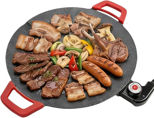 Non-Stick Electric Indoor Grill Pan, 2026 Upgraded Indoor Grills Electric Smokeless, Large Round Electric Griddle, Portable Electric KoreanBbq Grills, for Steaks, Pancakes, BBQ (14 inch)