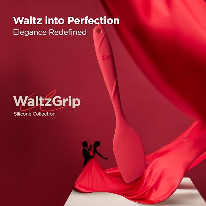 Kitchen Mama WaltzGrip Platinum Silicone Scraping Spatula: Heat Resistant, Seamless, Non Stick for Frying Pan Cookware, Safe, Flexible Bowl Scraper - Ideal for Mixing, Baking, Stirring (Red)