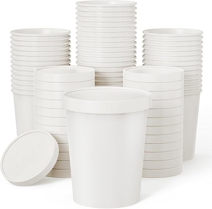 JOLLY PARTY 25pack 32oz Paper Soup Containers with Lids, Disposable Food Cups, White Ice Cream Bowls, Paper food Storage with Vented Lids, for Restaurants, To-Go Lunch