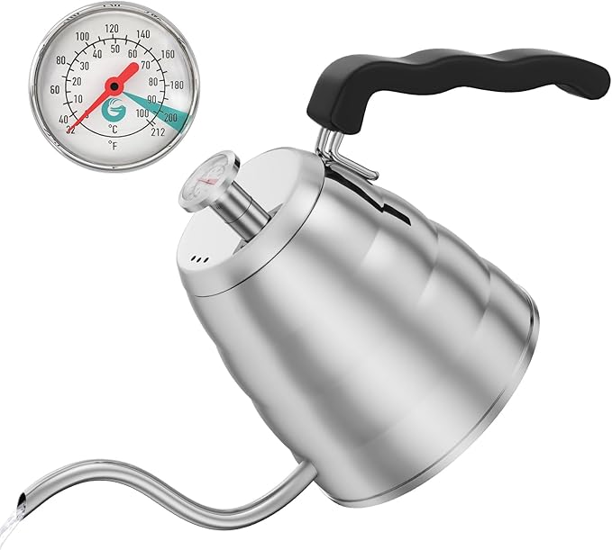 Coffee Gator French Press 34oz Gray and Gooseneck Kettle 40oz Stainless Steel for Pour Over