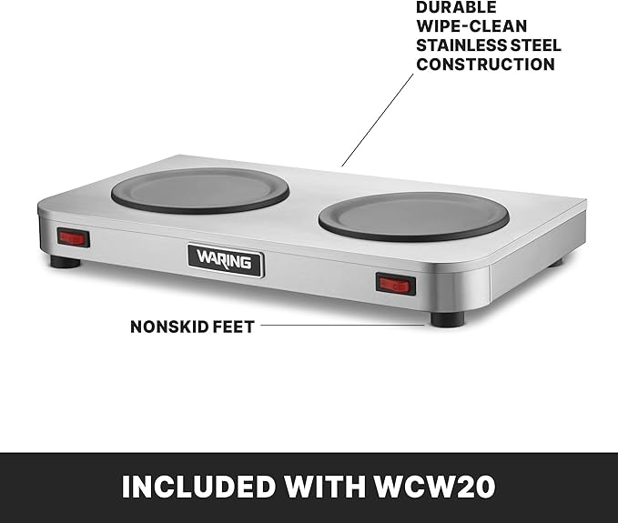 Waring Commercial WCW20 Café Deco Double Coffee Carafe Warmer, 120V, 5-15 Phase Plug,Silver