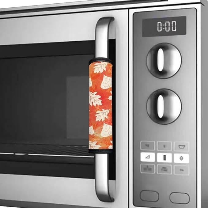 6 Pieces Refrigerator Door Handle Covers, Kitchen Appliance Protective Gloves Anti-Slip Decor for Ovens Microwaves Keep Kitchen Appliance Clean, Maple Leaf Orange