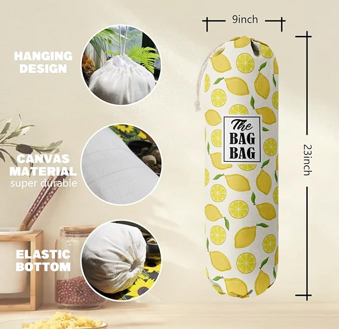 C-1 Lemon Grocery Bags Holder & Organizer - Wall Mount Plastic Bags Storage Container Dispenser - Kitchen Gifts For Women, Family & Friends