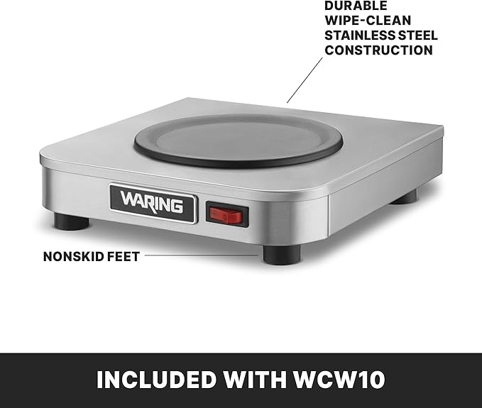 Waring Commercial WCW10 Café Deco Single Coffee Carafe Warmer, 120V, 5-15 Phase Plug, Single Burner Silver