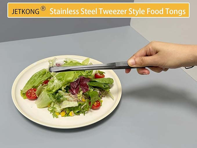 JETKONG 3 Pcs 12-Inch Cooking Tweezers Tongs Long Stainless Steel Chef Tweezers (12 12 12 Inch, Black)
