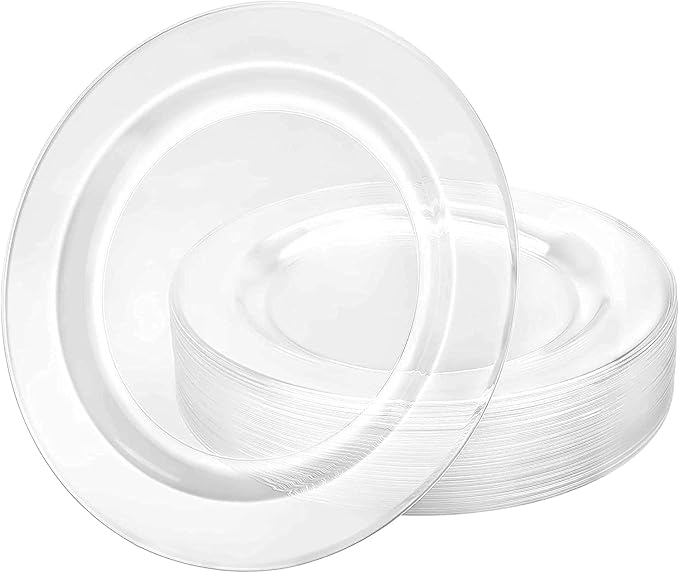 Lillian Tablesettings 240 Count Plastic Plates 10.25 inch Premium Quality Heavyweight China Like Disposable Plates, Wedding and Party Dinnerware, Crystal Clear - Value Pack 240 Count