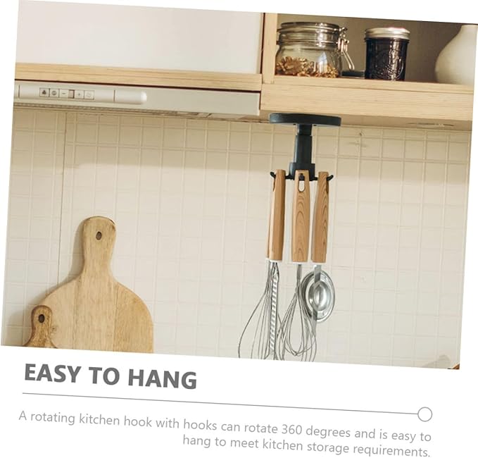 Healifty 3pcs Rotating Kitchen Hooks Utensil Hanger Set for Hanging Cooking Tools Under Cabinet Black Utility Organizer Storage