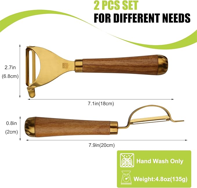 Potato Peelers,Premium 304 Stainless Steel Vegetable Peeler Set, Rosewood Handle For Kitchen, Veggie Fruit Peeler, Apple Carrot Cucumber Peeler，Ultra Sharp Rotary Blade, 2-Piece(Gold)