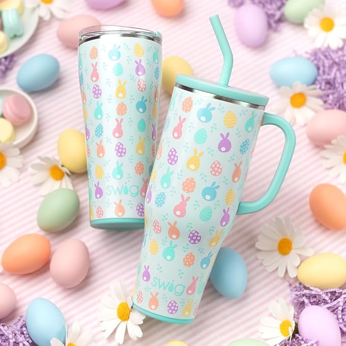 Swig Life 32oz Insulated Tumbler, Travel Coffee Tumbler with Lid, Cup Holder Friendly Travel Coffee Mug, Stainless Steel with Lid (Egg Hunt)