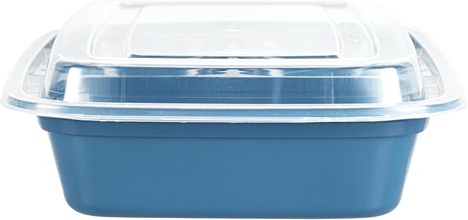 Asporto 26 Ounce Compartment Take Out Boxes, 100 Microwavable Meal Prep Containers - 3 Compartments, With Clear Plastic Lids, Midnight Blue Plastic Food Containers, Do Not Contain BPA - Restaurantware